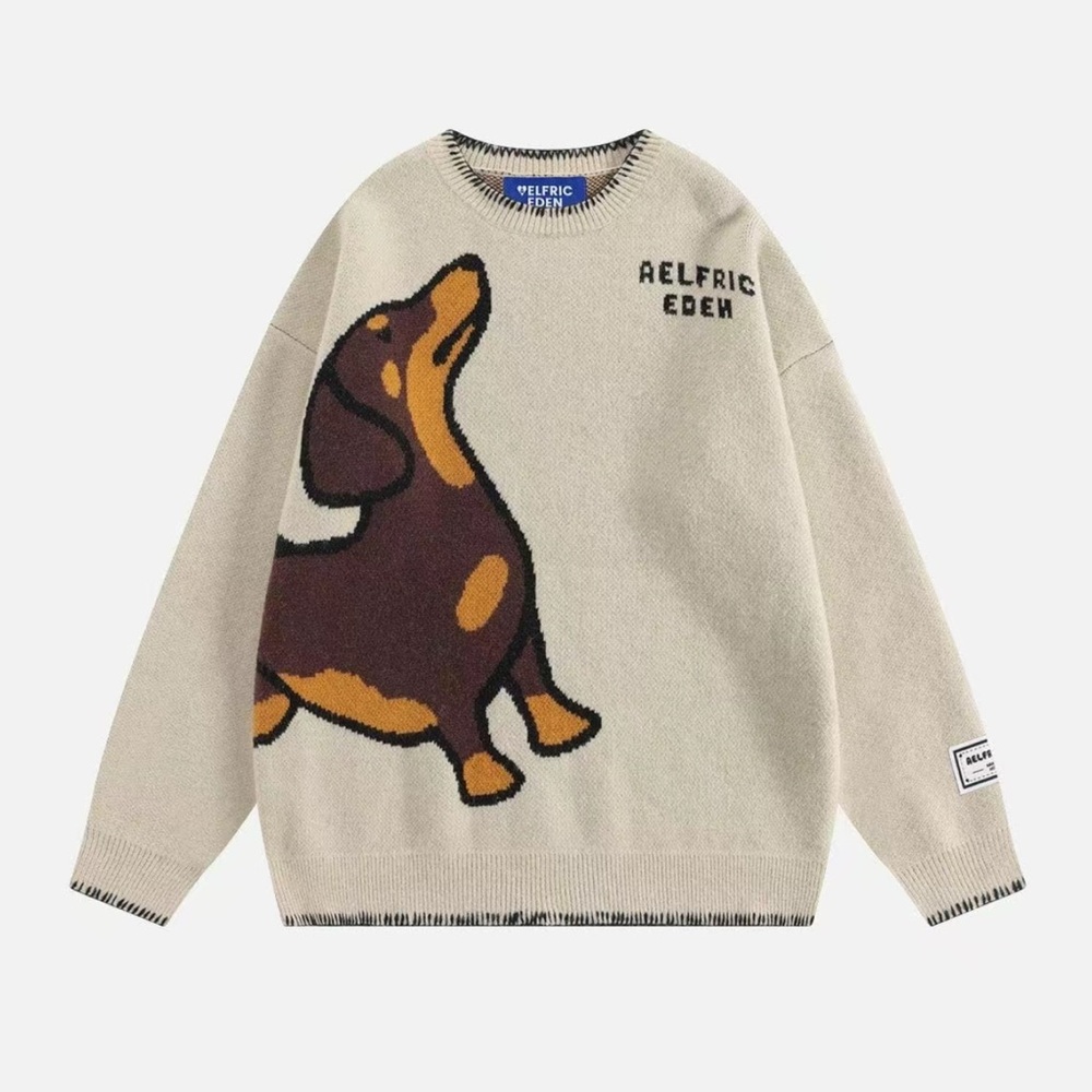 Aelfric Eden Beige Sweater with Dachshund Graphic